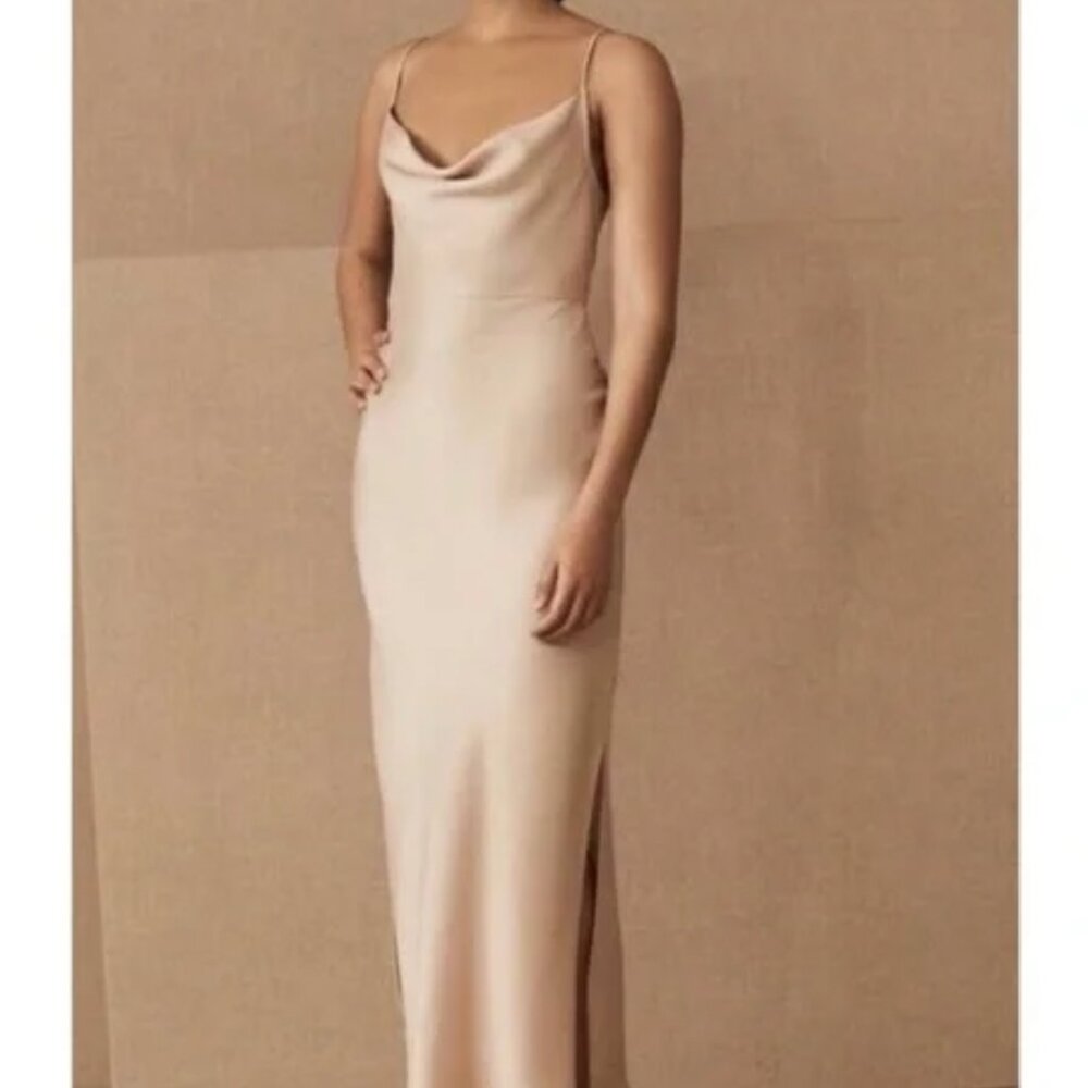 BHLDN Cali Satin Charmeuse Midi Dress in Champagne, Size 4